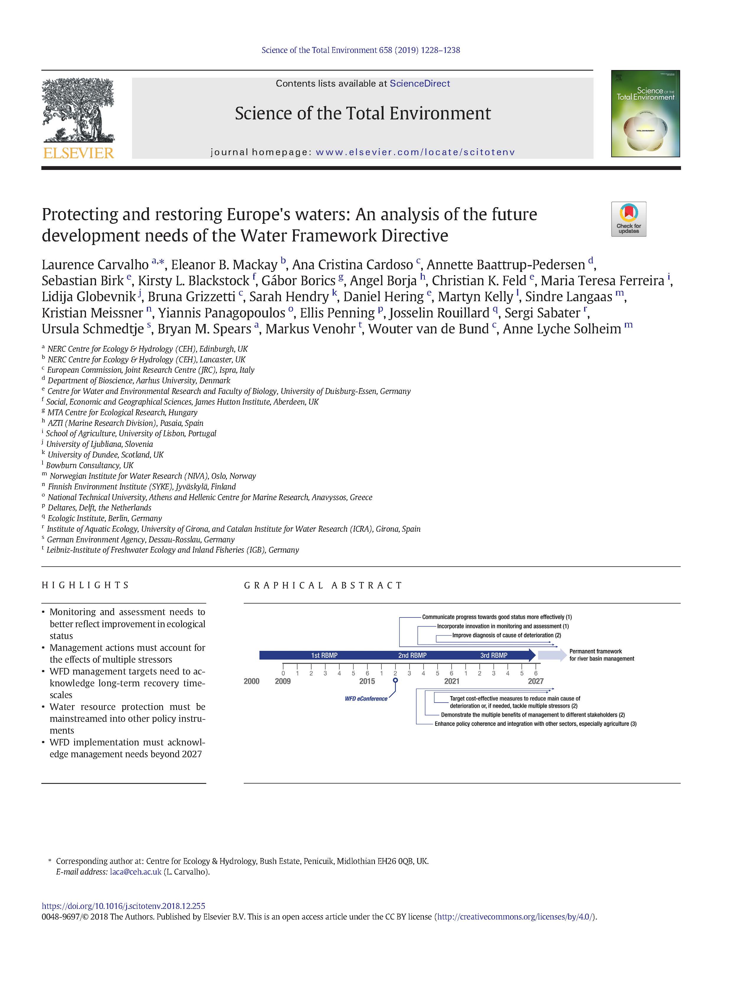 Protecting and restoring Europe's waters: An analysis of the future development needs of the Water Framework Directive