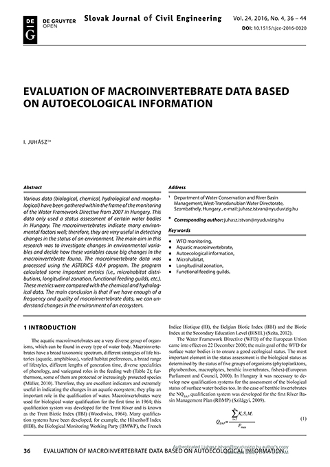 Evaluation of Macroinvertebrate Data Based on Autoecological Information Evaluation of Macroinvertebrate Data Based on Autoecological Information